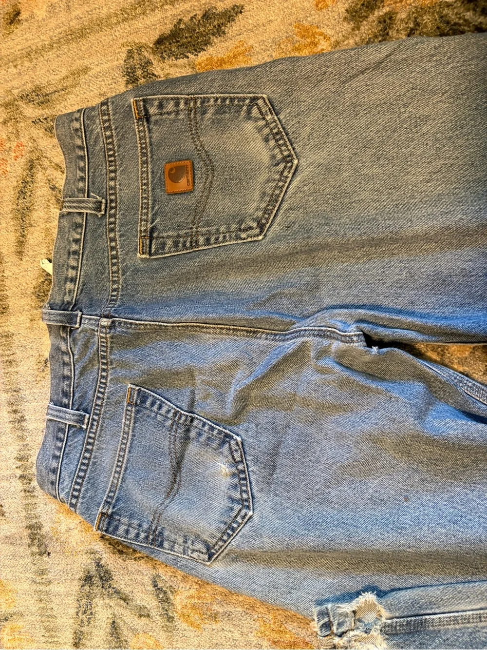 Carhartt Mens Traditional Fit Straight Leg Blue Denim Jeans B480 DPS Distressed